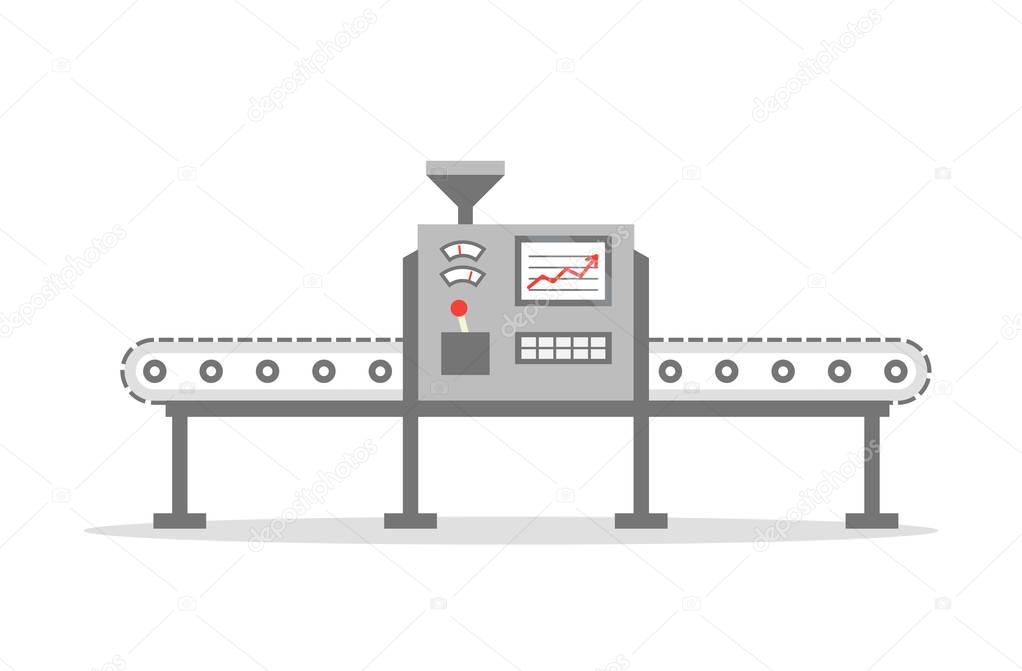 Isolated Conveyor belt in flat design. Factory production-vector illustration. Production concept.
