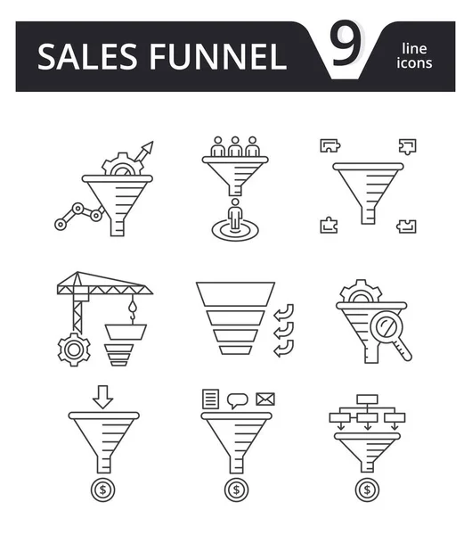 Sales Funnel - thin line icons vector set. Internet marketing strategy concept. — Stock Vector