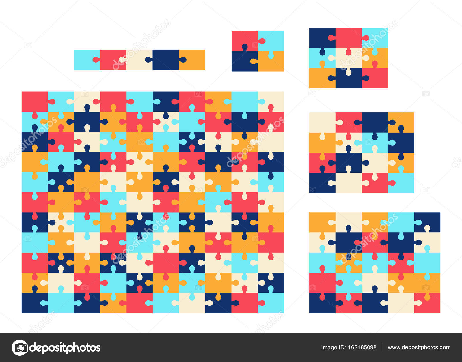 Various sizes jigsaw puzzle. Vector colorful collection. Stock Vector