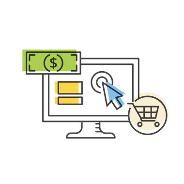 Internet pazarlama kavramı. PPC reklam ve dönüşüm vektör satırı simgesi.