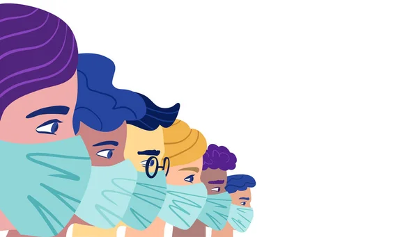 Группа людей в защитной медицинской маске, чтобы предотвратить коронавирус. Векторное понятие коронавирусного карантина . — стоковый вектор