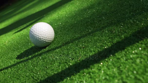 Close-up van de golfer met behulp van putter om korte putt zinken in gat — Stockvideo