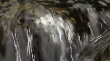 Küçük şelale ve yeşil bitkiler doğada kapatın. Kitle iletişim araçları radyo sinyalleriyle iletilen iz ile