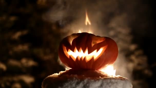 Calabaza ardiendo en Halloween. Con bucle — Vídeo de stock