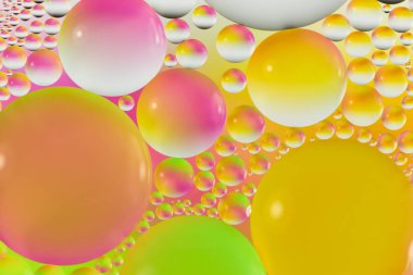 Su ve yağdan güzel renk soyutlaması. Mikro evrendeki kozmik evren. Renkli gezegen arkaplanı, makro