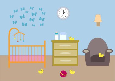 Bebek odası iç. Düz tasarım.