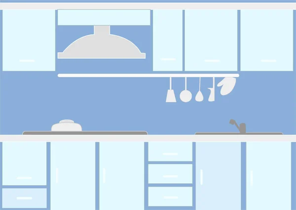 Interior dapur dengan warna biru - Stok Vektor