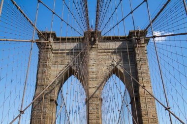 Simetri, Brooklyn Köprüsü ve mavi gökyüzü, New York ile kablo