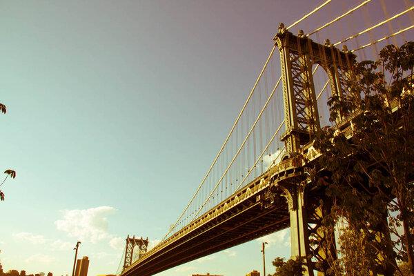 Manhattan bridge in vintage old picture style, New York