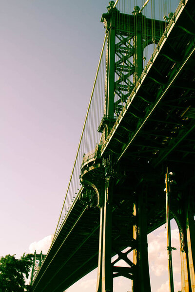 Manhattan bridge with clearly sky in vintage style, New York
