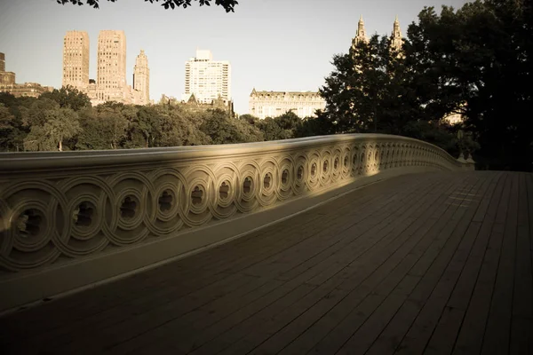 Omheining van Bow brug en wandelpad in vintage stijl bij Central Park, New York — Stockfoto