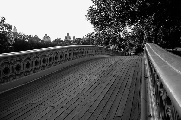 Sendero de madera del puente Bow en Central Park en estilo blanco y negro — Foto de Stock