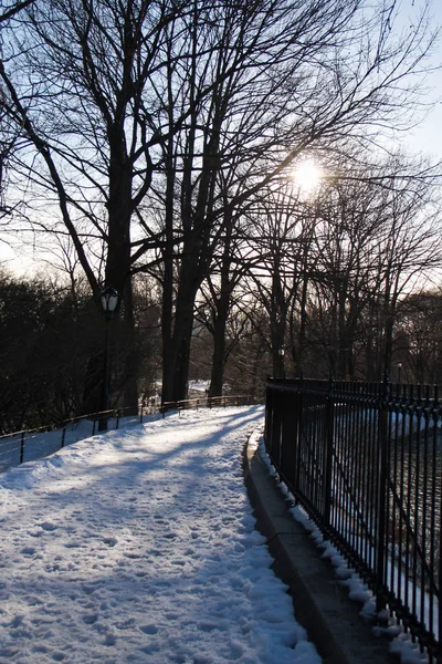Pasarela de nieve en curva en Central Park — Foto de Stock