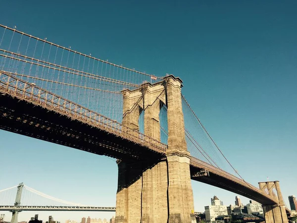 Puente Brooklyn Puente Manhattan Sobre Río Los Edificios Brooklyn Estilo — Foto de Stock