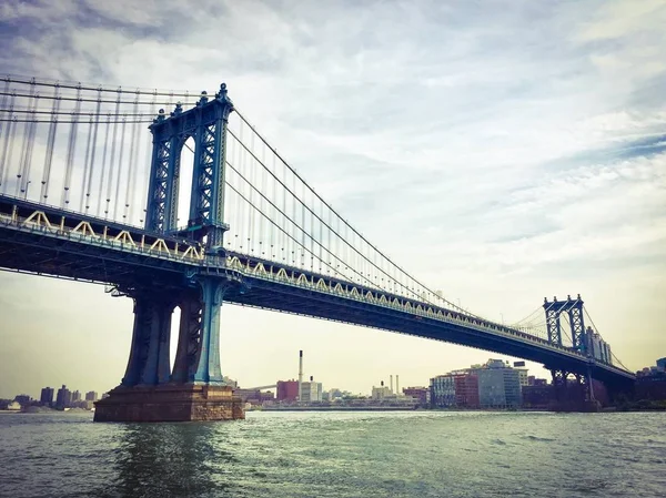 Puente Manhattan Sobre Río Este Estilo Vintage — Foto de Stock