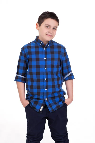 Portrait of a cool young boy, with white background, studio — Stock Photo, Image
