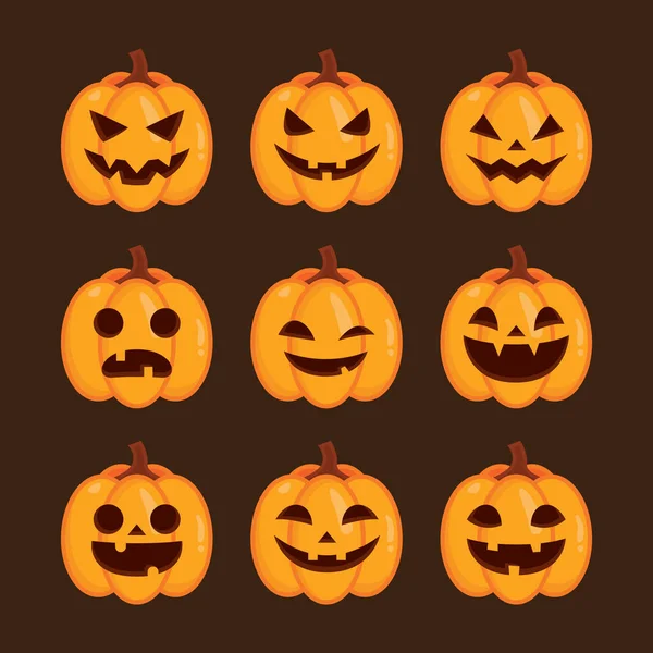 Ensemble de citrouilles Halloween visage — Image vectorielle