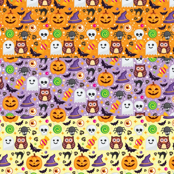 Modèle sans couture vectoriel 3 couleurs différentes pour Halloween — Image vectorielle