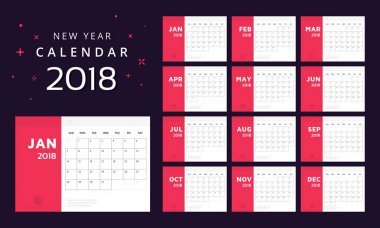 2018 beyaz ve kırmızı arka plan, takvim vektör şablonu için takvim