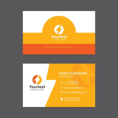 Sarı ve turuncu renk, vektör modern temiz ve yaratıcı kartvizit şablonu, düz tasarım kartvizit elektrik sembolü logo, kartvizit vektör şablonu ile yaratıcı kartvizit