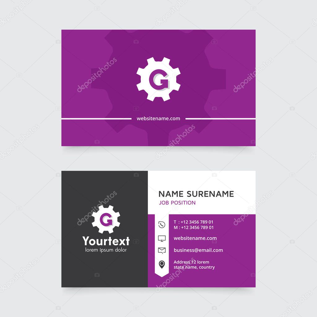 Vector modern creative and clean business card template, flat design with purple and black color, business card vector template