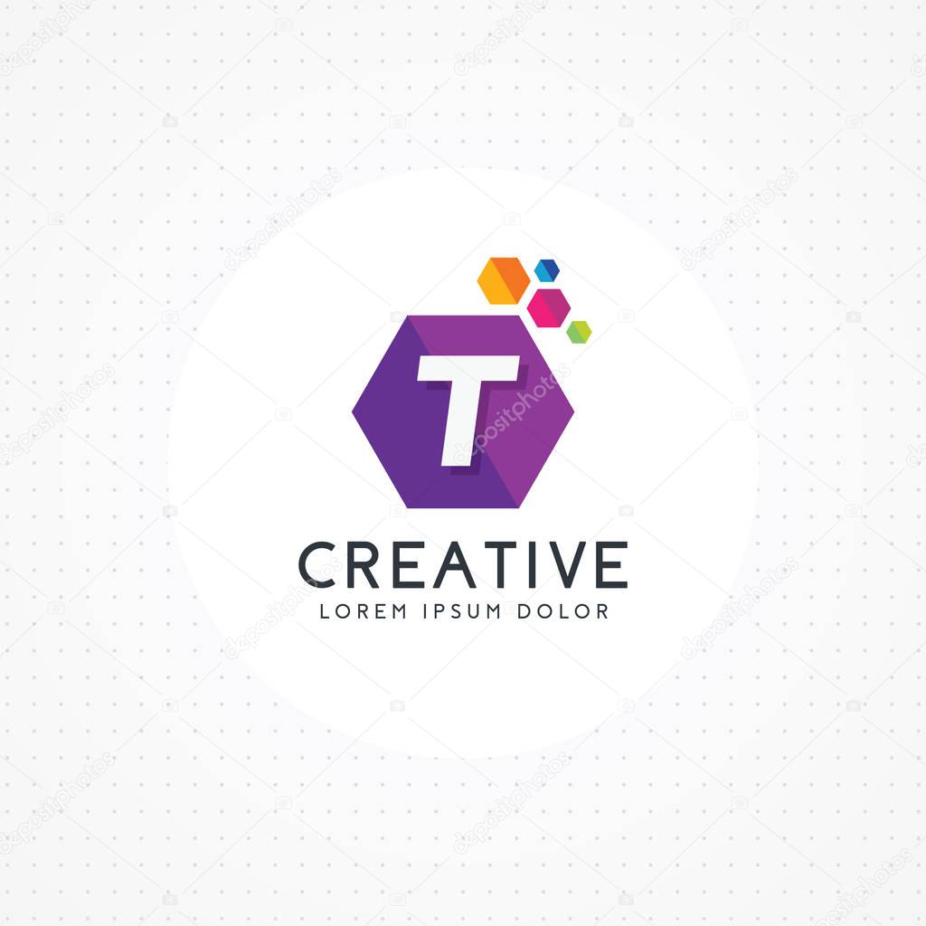 Creative hexagonal letter T logo design, alphabet vector template