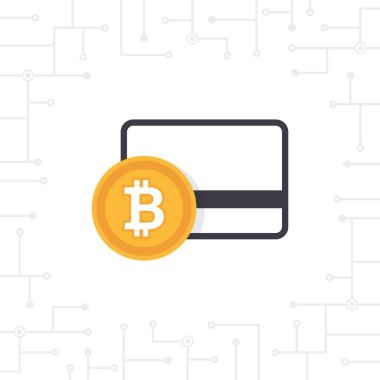 Bitcoin ödeme düz tasarım vektör. Bitcoin simgeler ve ödeme, para çekme, para transferi. Cryptocurrency teknoloji