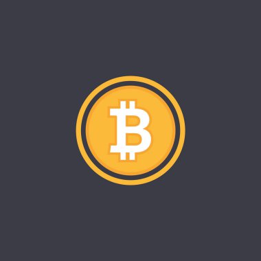 Düz tasarım vektör Bitcoin sembolü. Siyah arka plan üzerine Bitcoin para. Cryptocurrency vektör çizim