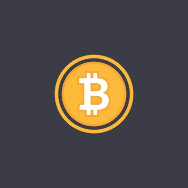 Düz tasarım vektör Bitcoin sembolü. Siyah arka plan üzerine Bitcoin para. Cryptocurrency vektör çizim