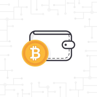 Bitcoin m-cüzdan beyaz arka plan üzerinde. Bitcoin cüzdan simgesi. Sikke üzerinde beyaz arka plan ile vektör bitcoin cüzdan. Bitcoin madencilik vektör çizim