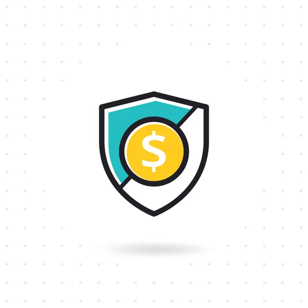 Abschirmung Sicherheitssymbol Vektor Schild Mit Dollarzeichen Währungssymbol Sicherheitsvektorillustration Flachbild Designschutz — Stockvektor