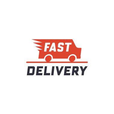 Hızlı teslimat konsept kamyon van ile. Online alışveriş için teslimat etiket. Dünya çapında nakliye. Vektör çizim