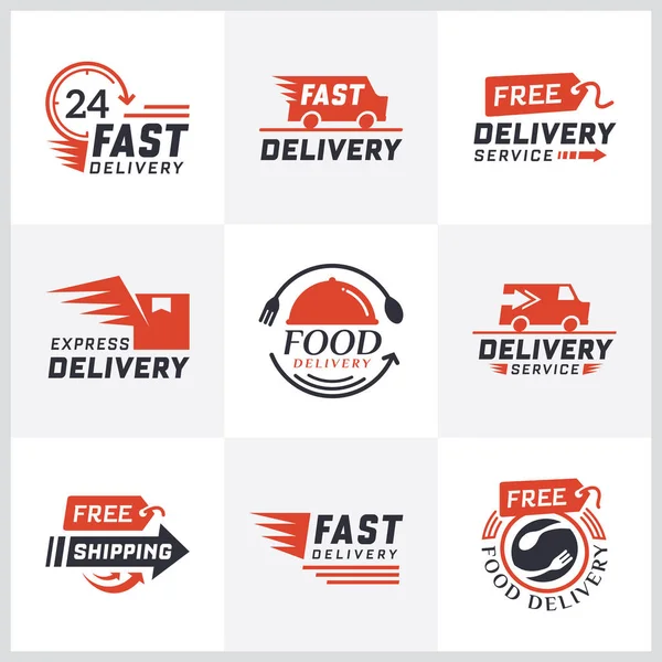 Set Delivery Labels Online Shopping Worldwide Shipping Delivery Signs Logo — Stock Vector