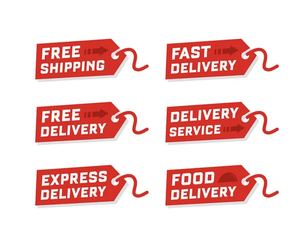 Vector Set Delivery Service Red Background Free Delivery Free Shipping — Stock Vector