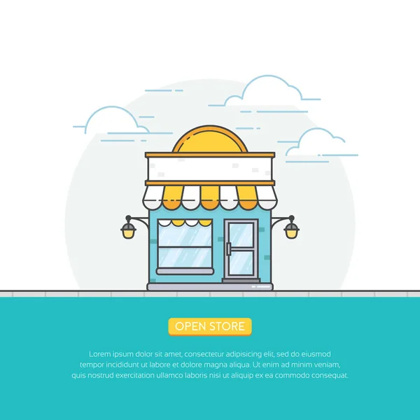 Open Online Store Store Front Building Vector Concept Storefront Illustration — Stock Vector
