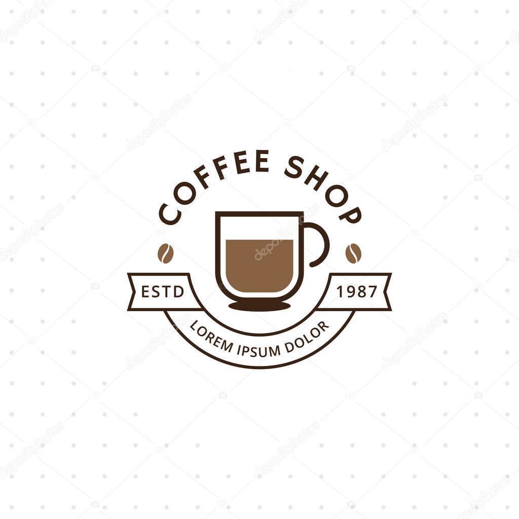 Coffee shop logo. Coffee logo for coffee house or shop. Vector badge or logotype with cup. Cafe house logotype. Vector illustration