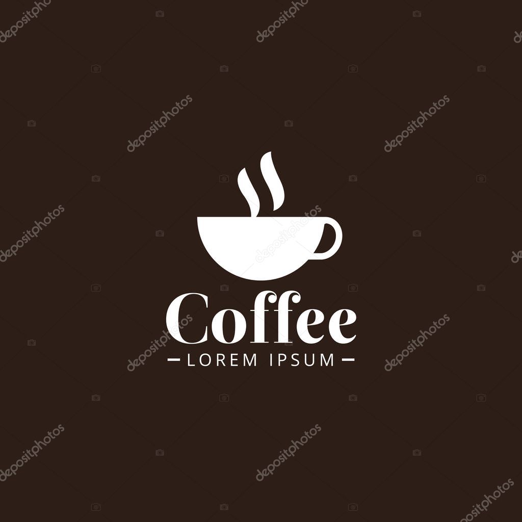 White color coffee cup logo design vector template. Hot drinks. Cafe logotype concept icon. Vector logo for coffee