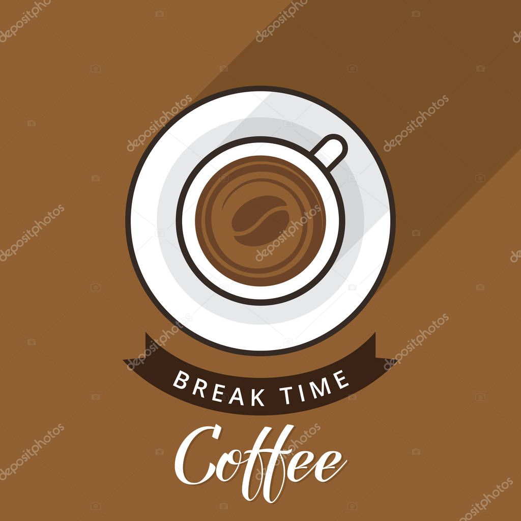 Coffee break vector illustration. Break time. Flat modern vector for coffee shop. Coffee time. Coffee cup and beans. Cup of coffee and bean, top view, flat vector