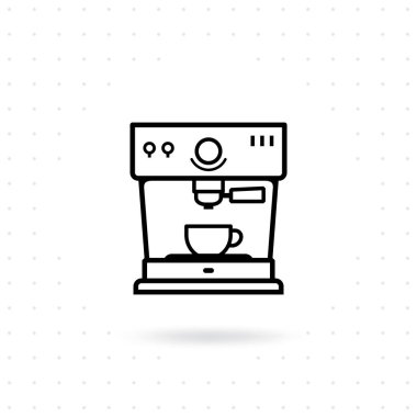 Espresso kahve makinesi simgesi. Kahve makinesi anahat simgesi. Kahve Ekipmanları vektör çizim. Simge kahve makinesi ile düz çizgi tasarım stili Kupası