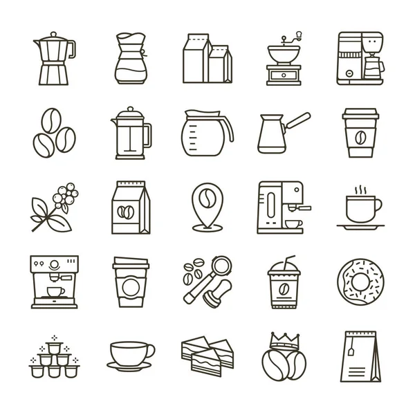 简单的咖啡相关矢量线图标集 以细线样式收集咖啡图标 咖啡馆矢量图标 矢量插图 — 图库矢量图片