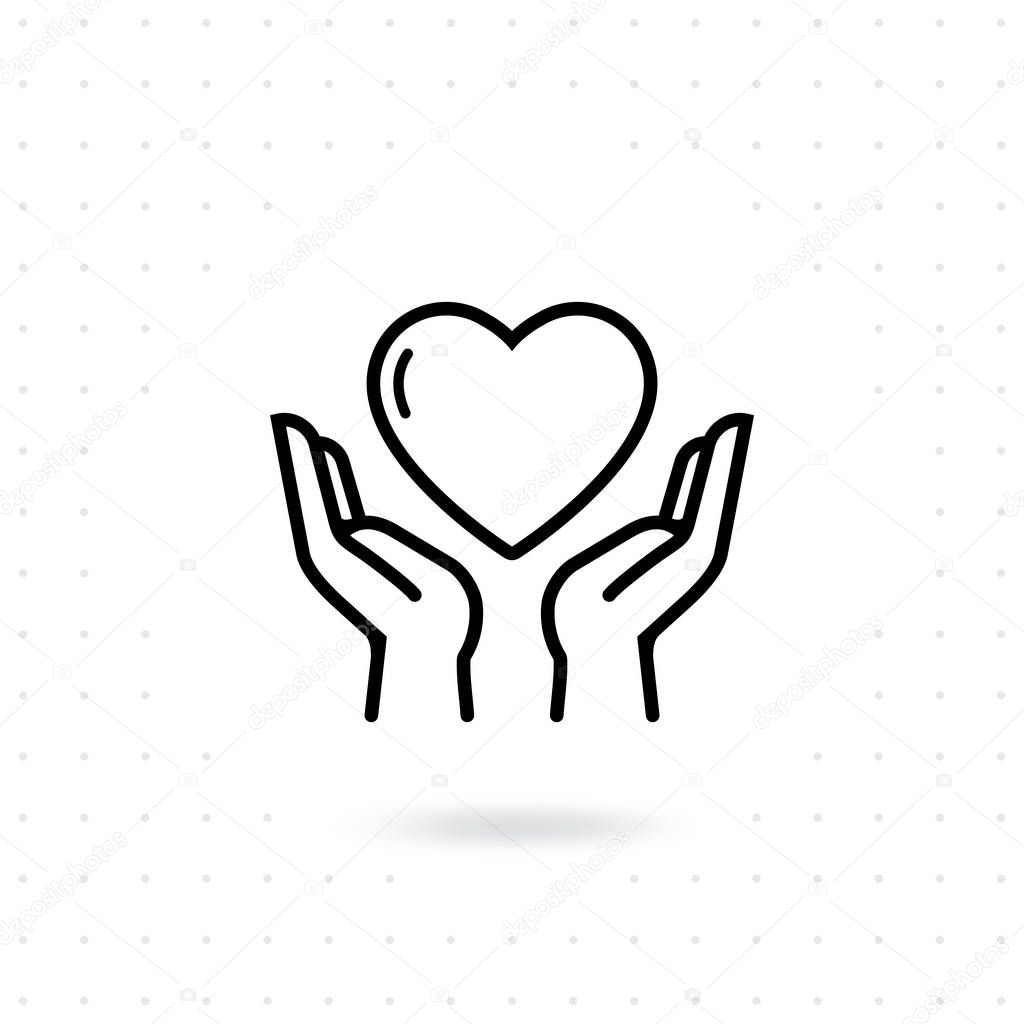 Heart in hands icon. Hands holding heart vector. Hands give a heart gift for Valentine's day. Line icon concept of Charity, Donate, Fundraising