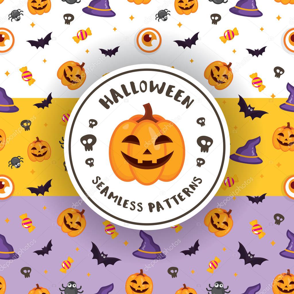Vector seamless pattern with different colors for Halloween. Halloween patterns can be used for scrapbook, paper, textile print, cover. Halloween background vector design. Holiday vector illustration