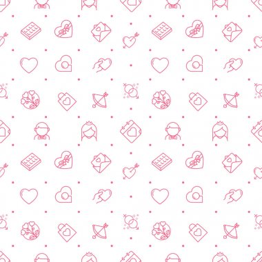 Aşk ve romantizm simgeleri ile Seamless modeli. Sevgililer ve düğünler arka plan. Vektör çizim