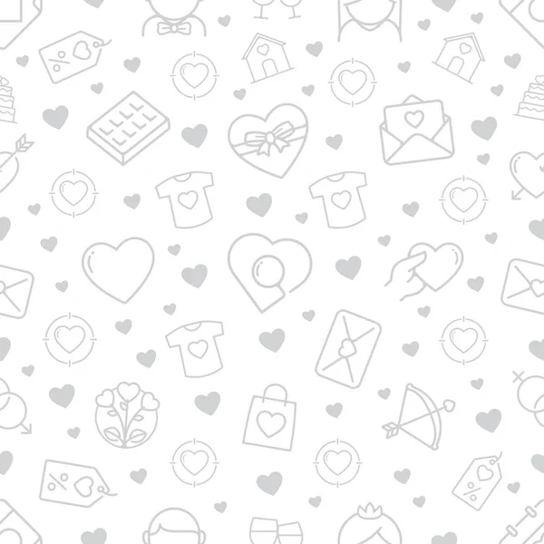 愛とロマンスのアイコンとのシームレスなパターン バレンタインや結婚式の背景 ベクトル図 — ストックベクタ