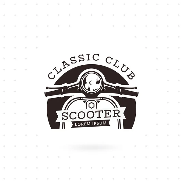 Klassiska Scooter Emblem Vektorillustration Vintage Scooter Vit Bakgrund Transport Logotypen — Stock vektor