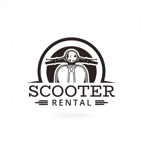 Skoter Uthyrning Klassiska Scooter Emblem Vektorillustration Vintage Scooter Vit Bakgrund — Stock vektor