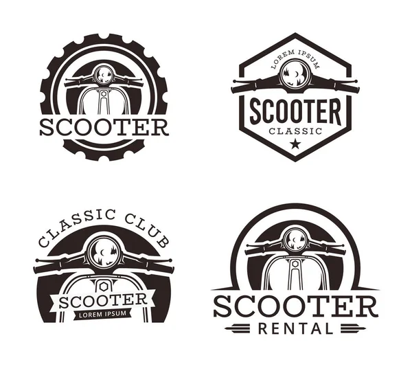 Set Emblemi Scooter Classici Icone Distintivi Illustrazione Vettoriale Scooter Vintage — Vettoriale Stock