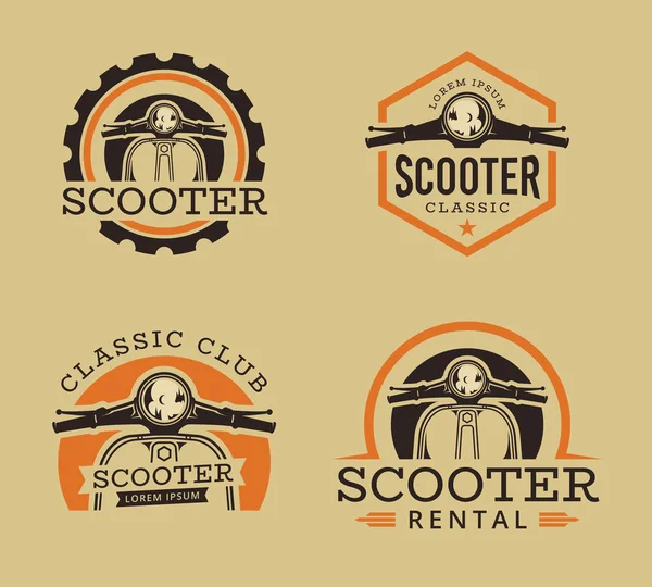 Set Vettoriale Emblemi Scooter Classici Icone Distintivi Illustrazione Vettoriale Scooter — Vettoriale Stock