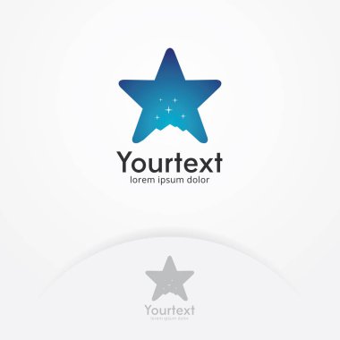 Yıldız logo, dağ logo tasarımı. Dağ sembolü logo tasarımı ile yıldız. Vektör logo şablonu