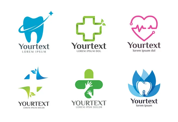 Samling Hälsa Logotypen Logotypen För Medicinsk Symbol Och Tandvårdsklinik Hälso — Stock vektor